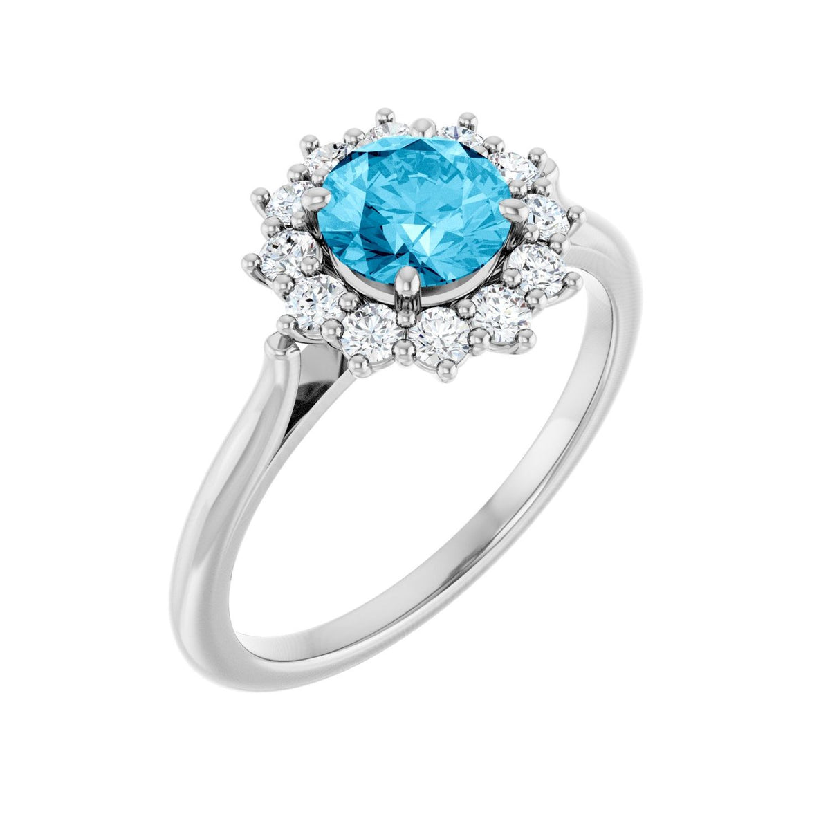 Natural Aquamarine & Lab-Grown Diamond Ring (1/3 ctw) in 14K White Gold