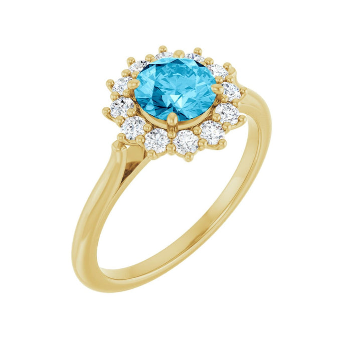 Natural Lab-Grown Diamond & Aquamarine Ring (1/3 ctw) in 10K Yellow Gold