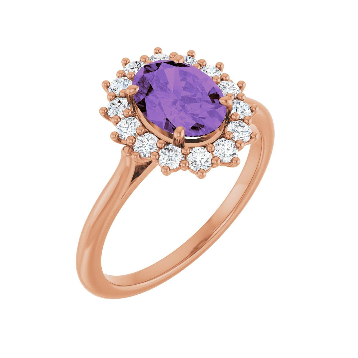 Oval-Cut Amethyst & Diamond Ring (3/8 ctw) in 14K Rose Gold