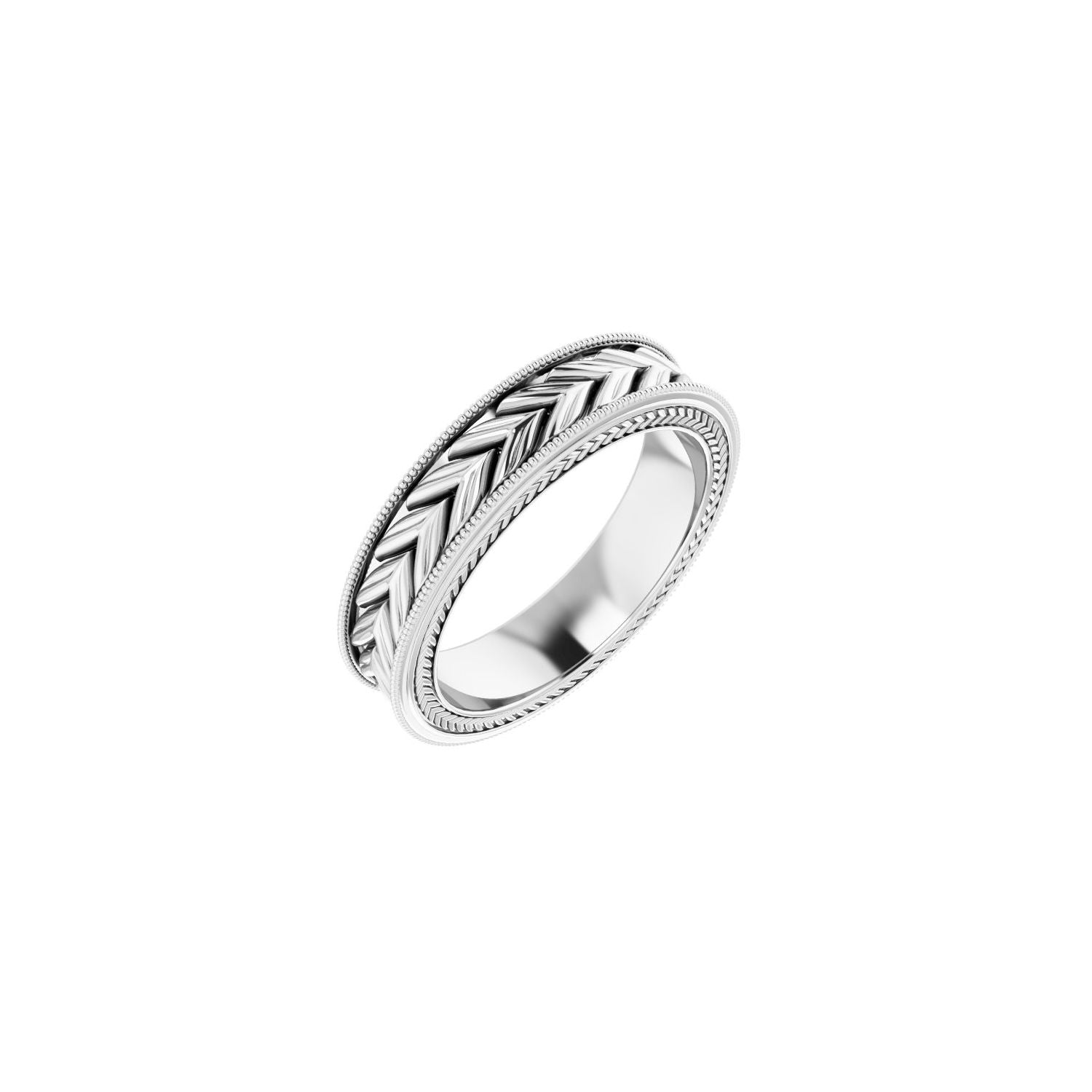 white gold milgrain edge wheat pattern flat women's wedding band