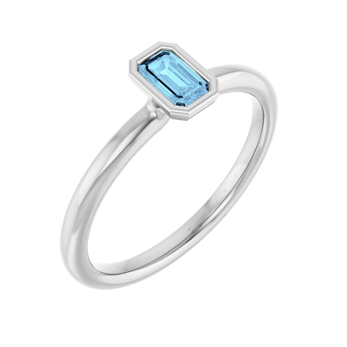 14K White Gold Emerald Aquamarine stackable ring