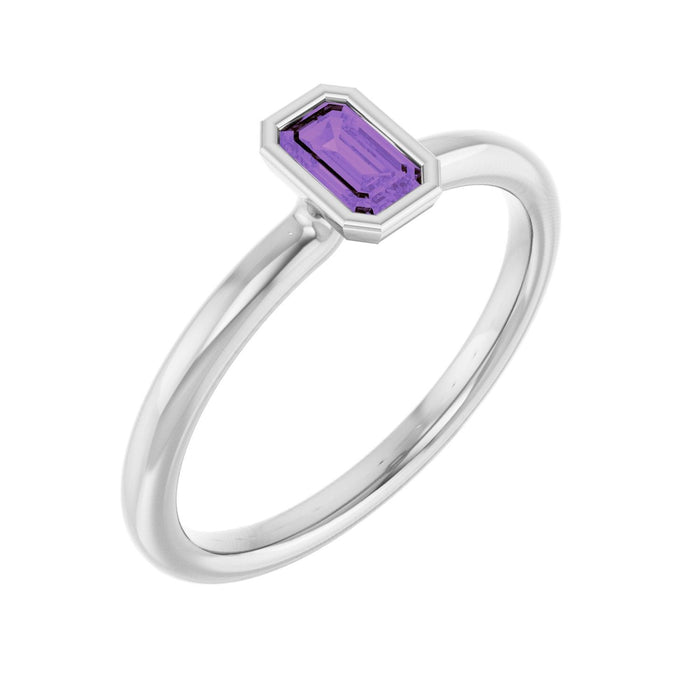 14K White Gold Emerald Amethyst stackable ring