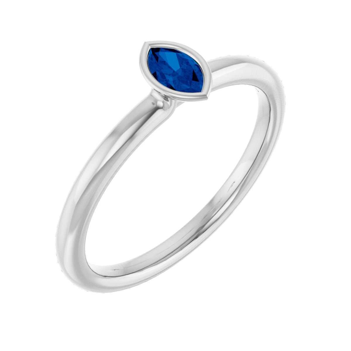 14K White Gold Marquise Blue Sapphire stackable ring