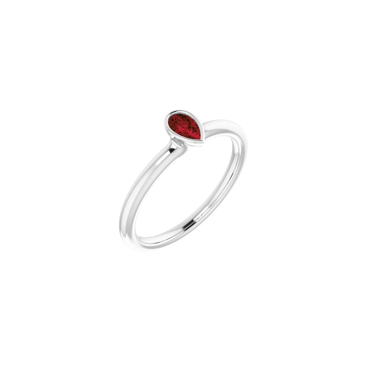 14K White Gold Pear Garnet stackable ring