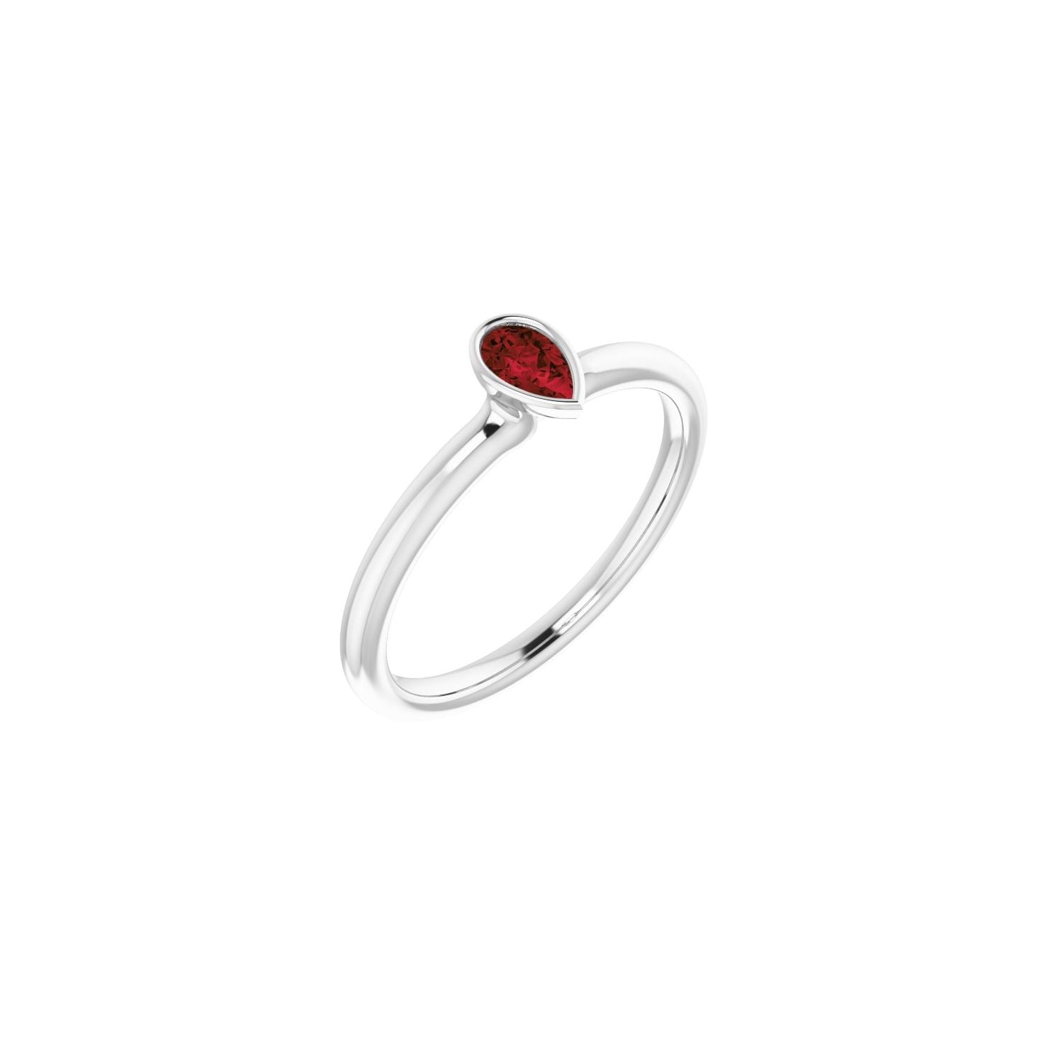 14K White Gold Pear Garnet stackable ring