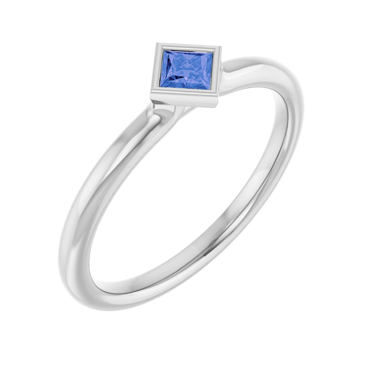 14K White Gold Square Tanzanite stackable ring