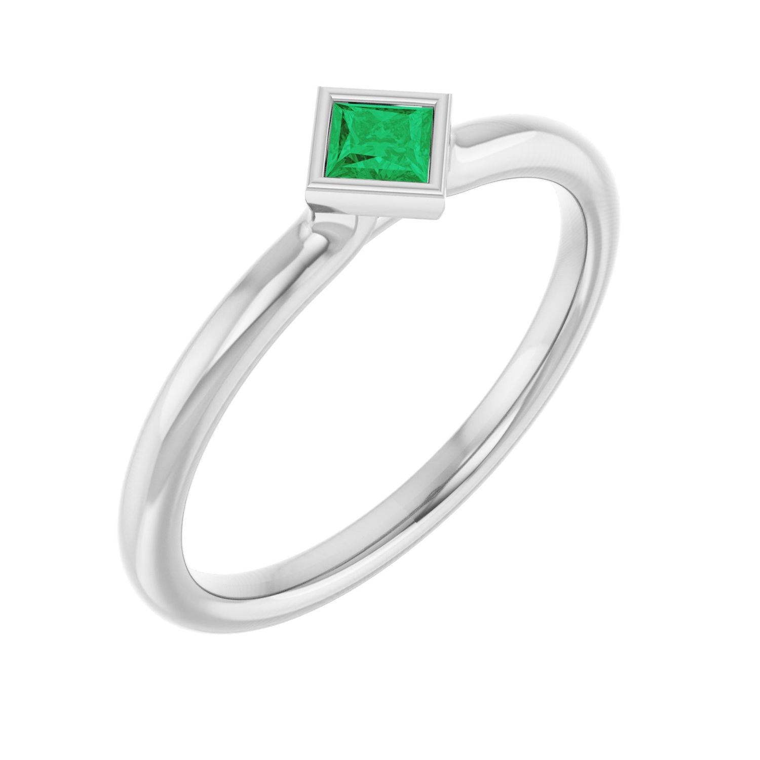 14K White Gold Square Emerald stackable ring