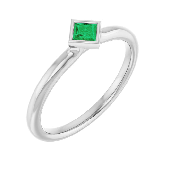 14K White Gold Square Emerald stackable ring