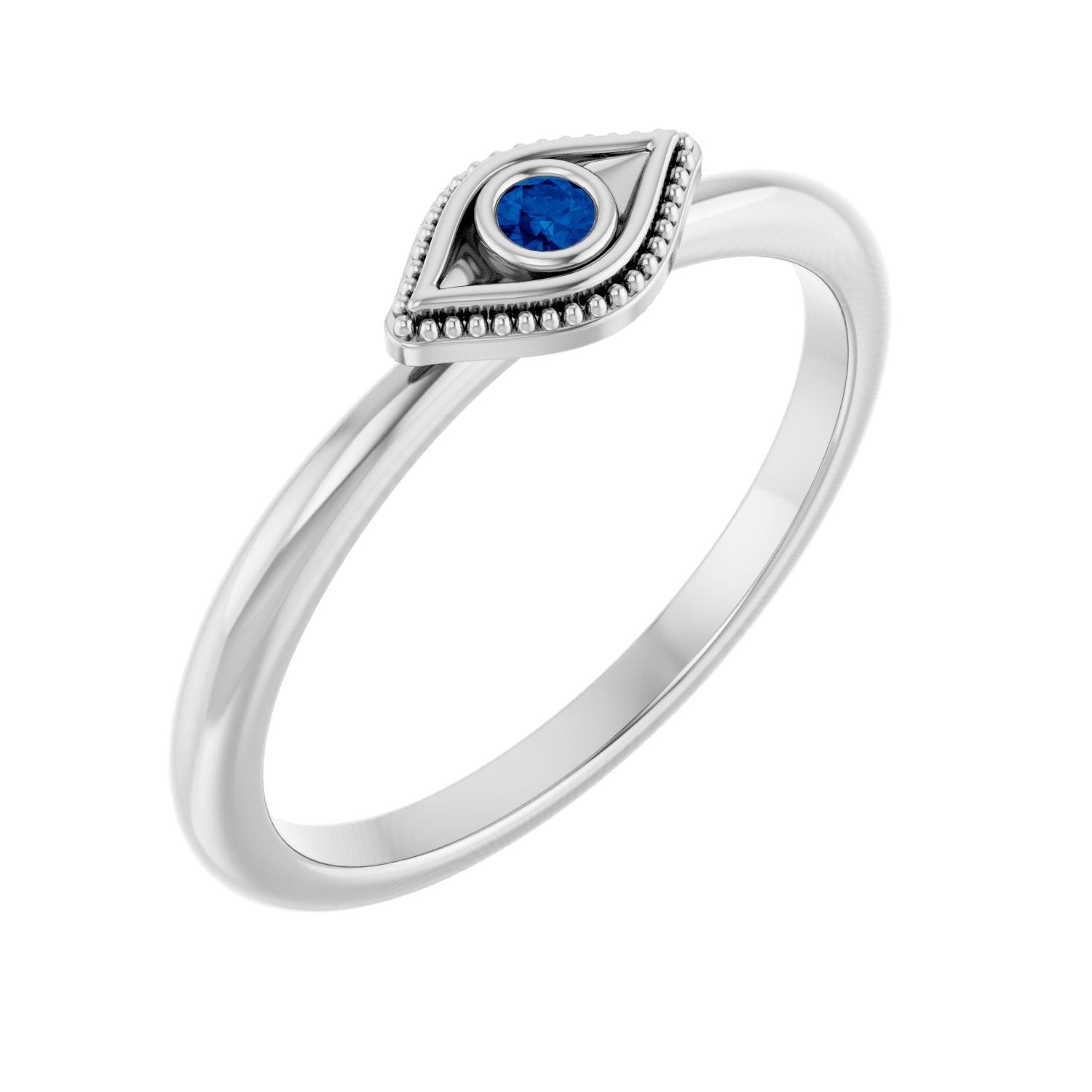 Blue Sapphire Evil Eye Stackable Ring in 14K White Gold