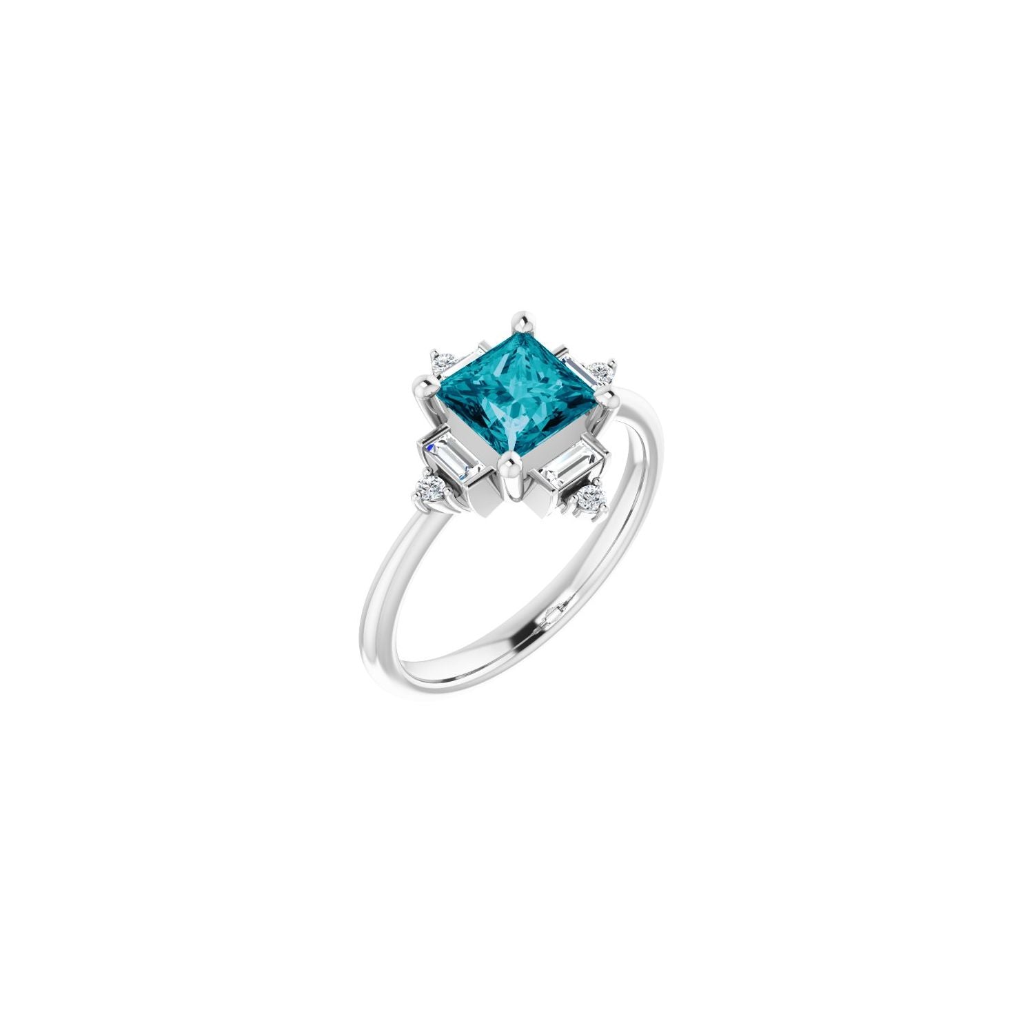 London Blue Topaz Square Geometric Diamond Ring (1/5 ctw) in 14K White Gold