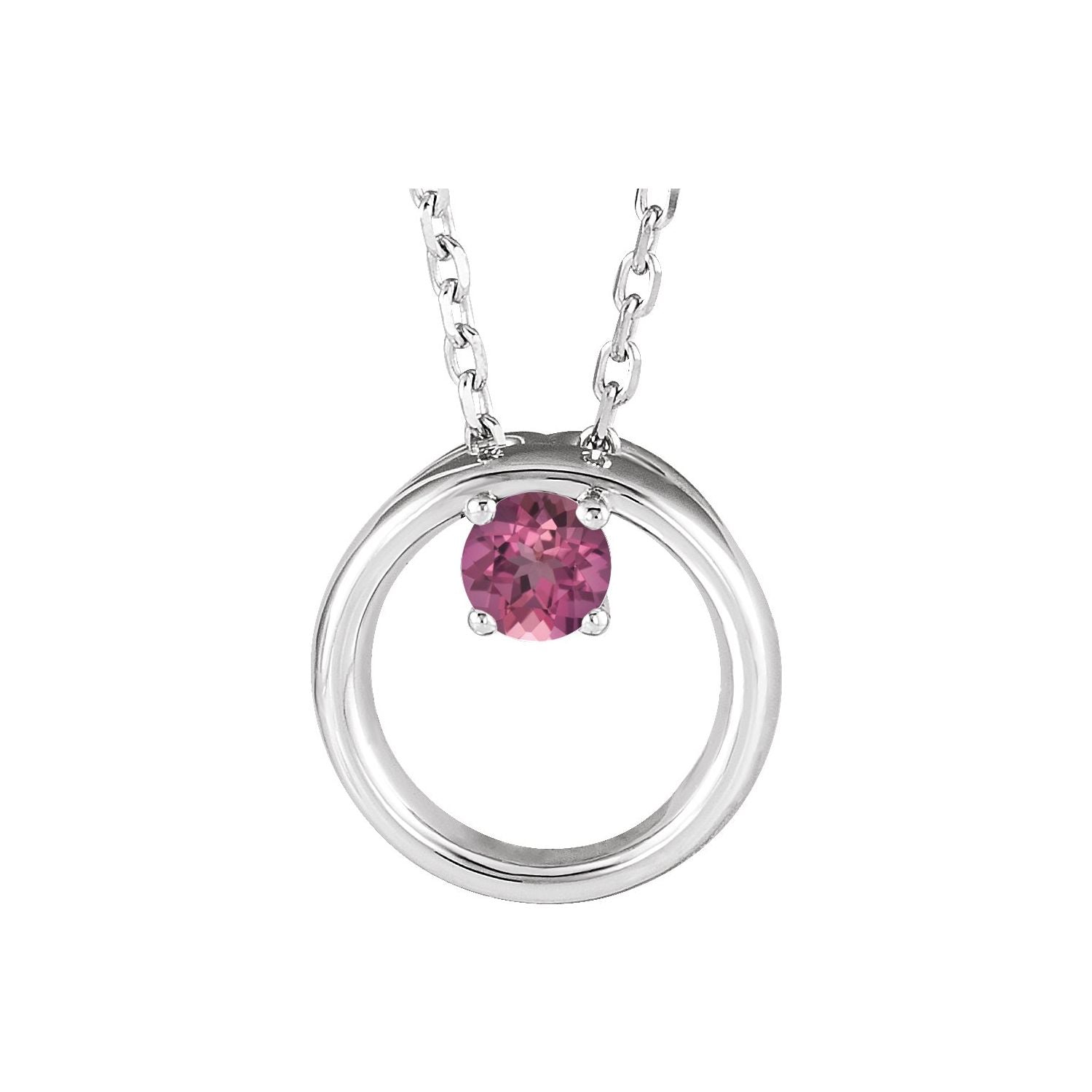 pink tourmaline open circle eternity pendant, 14K White Gold