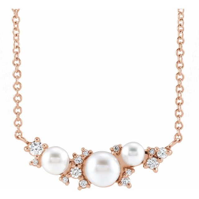 akoya pearl & diamond necklace in 14k rose gold, 16"