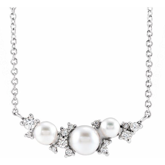 akoya pearl & diamond necklace in 14k white gold, 16"
