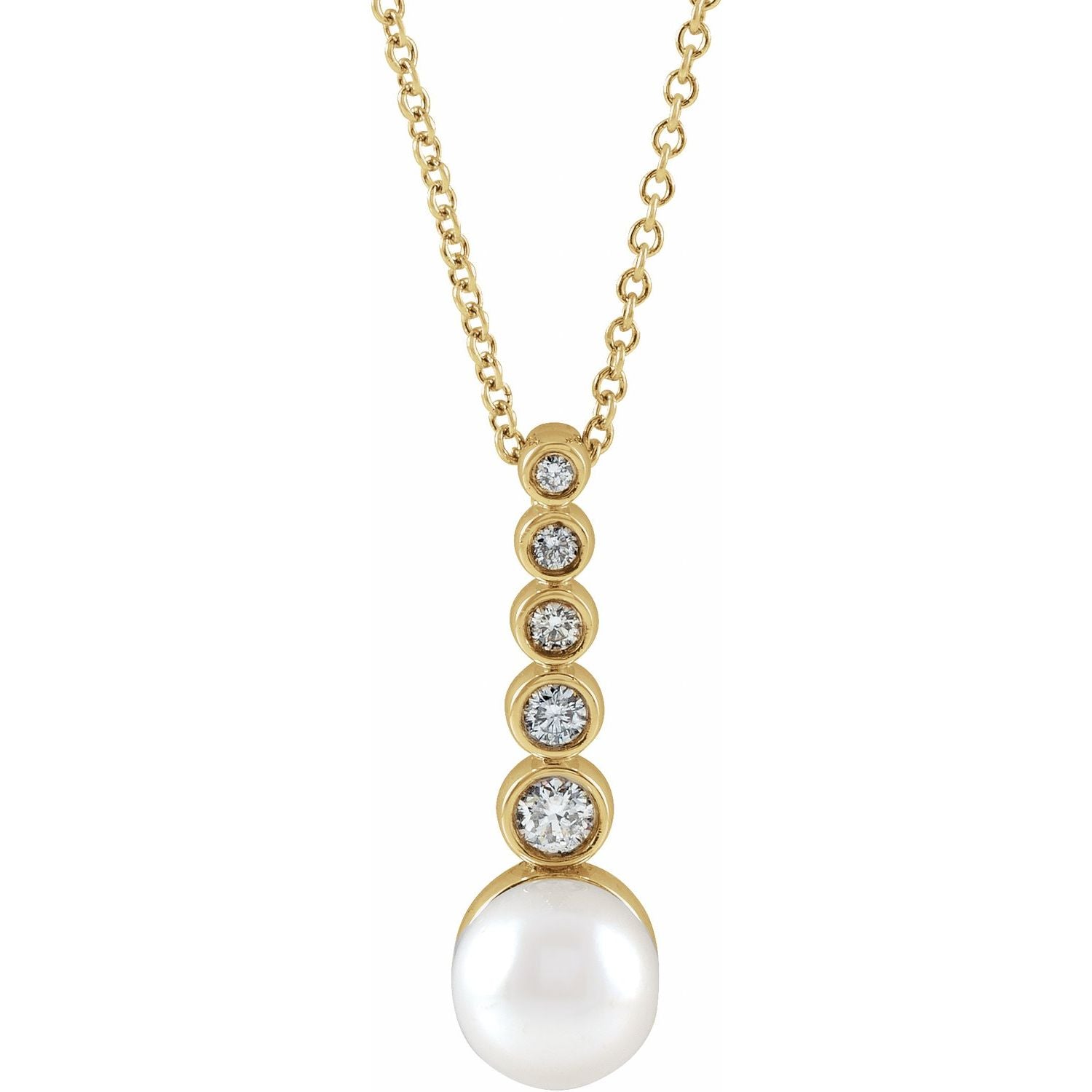 Akoya Pearl & Diamond Bar Necklace in 14K Yellow Gold