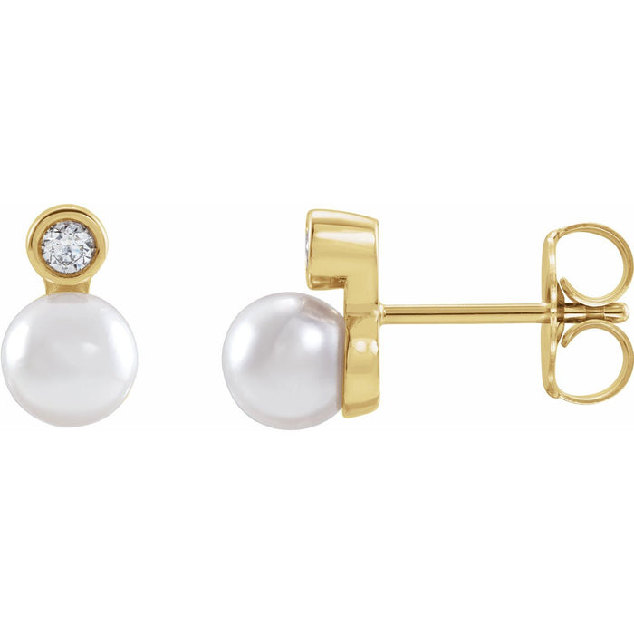 Akoya Pearl & Natural Diamond Stud Earrings (1/8 ctw, 6mm pearl) in 14K Yellow Gold