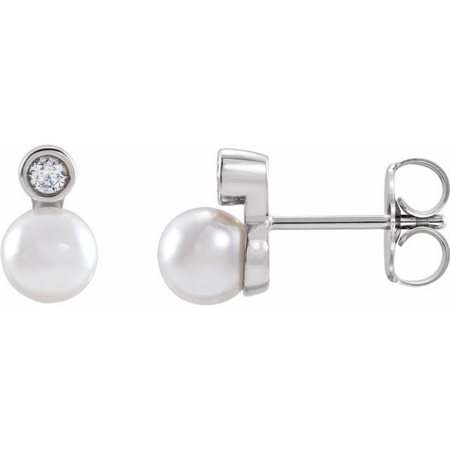 6mm akoya pearl & diamond stud earrings in 14k white gold