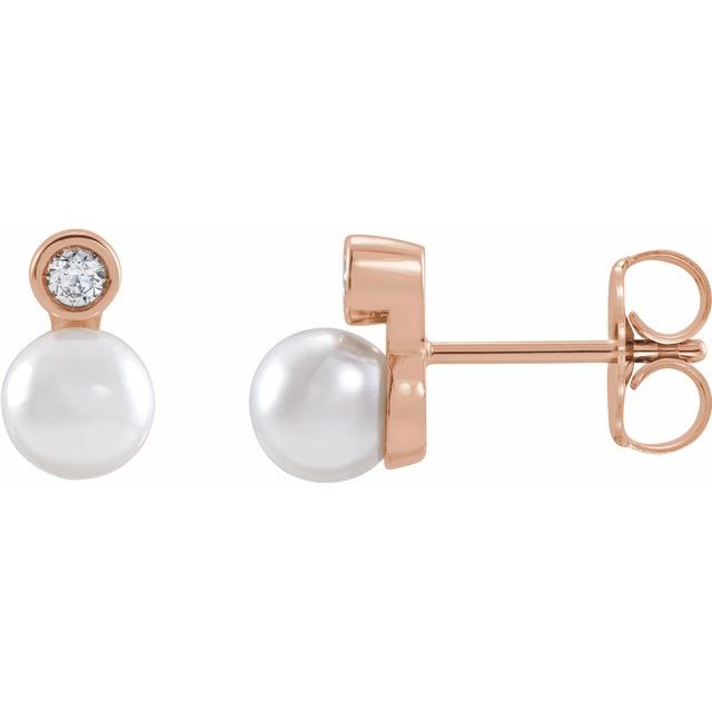 6mm akoya pearl & diamond stud earrings in 14k rose gold