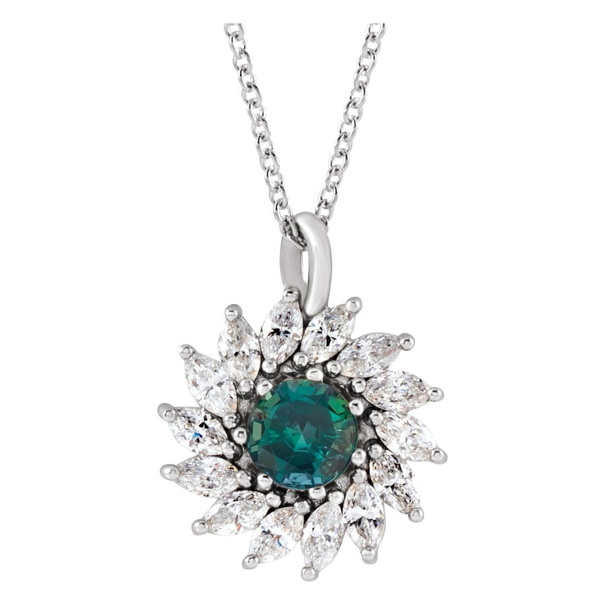 Lab-Grown Alexandrite & Diamond Halo Pendant