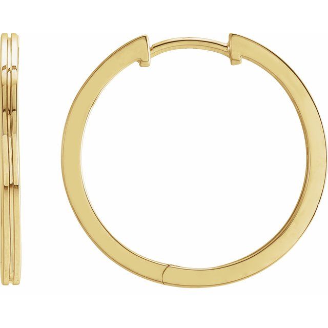 grooved huggie gold hoop earrings in 14k yellow gold, 20 mm