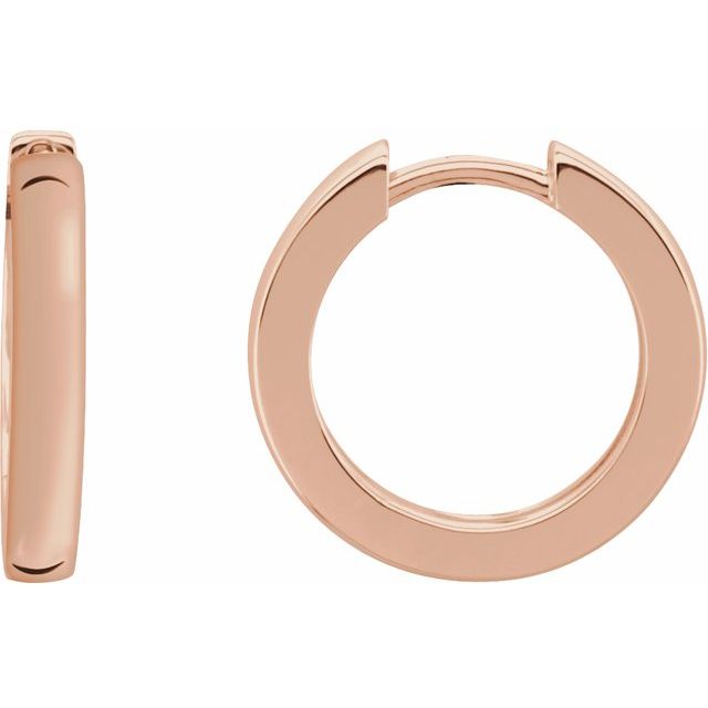 bold hinged gold hoop earrings in 14k rose gold, 18 mm