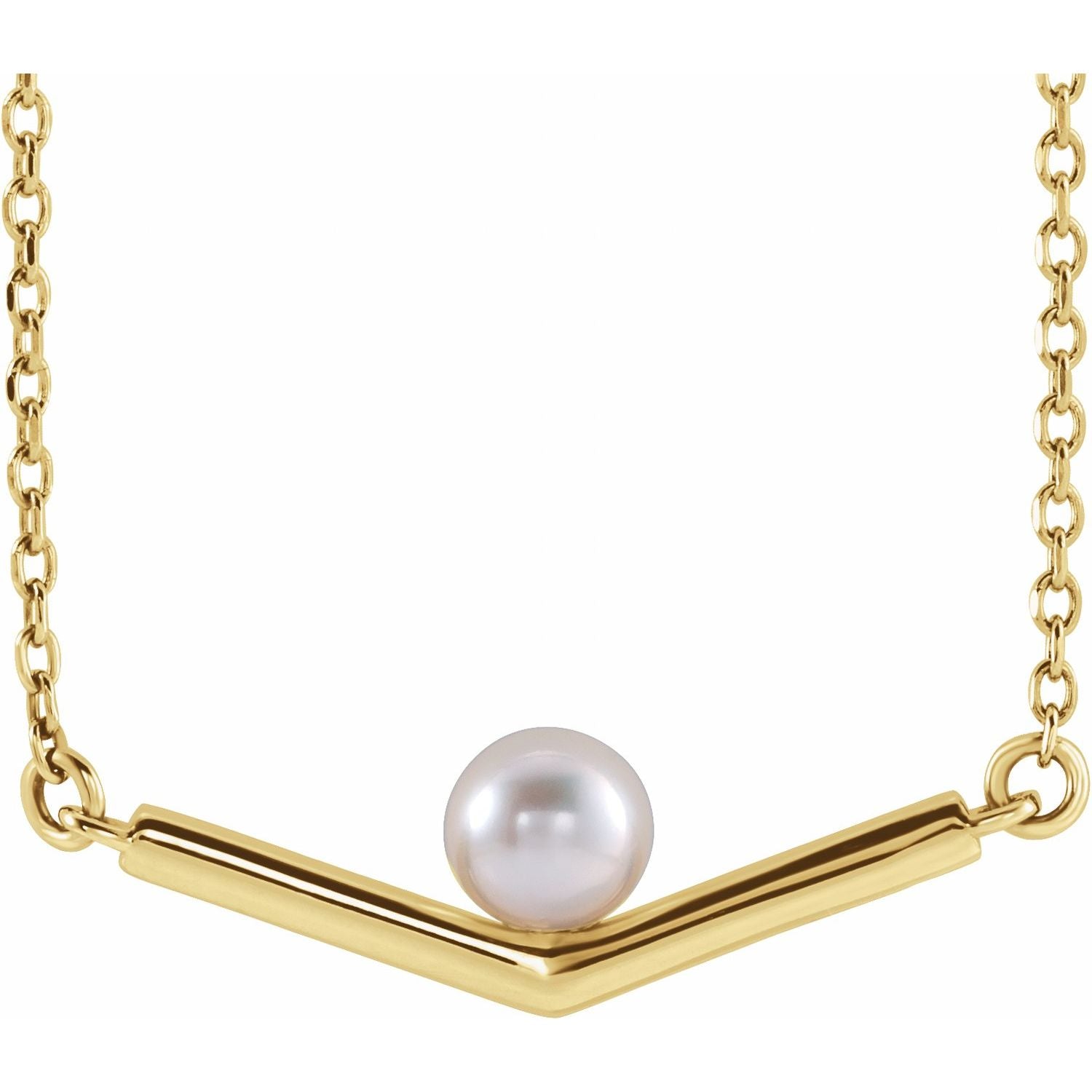 Akoya Pearl V Necklace in 14K Yellow Gold