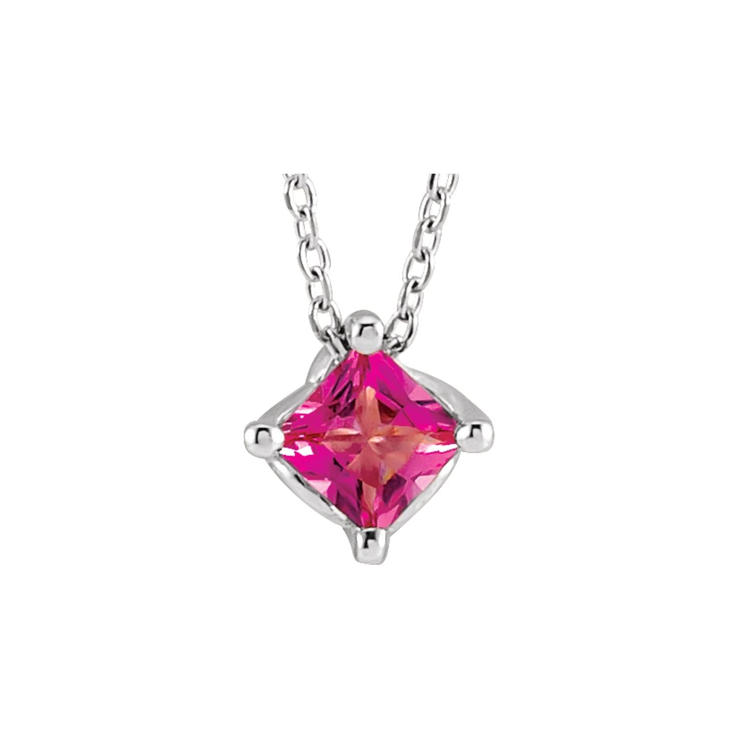 square pink tourmaline solitaire pendant, 14K White Gold