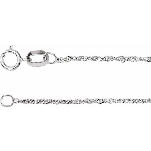 1mm singapore gold chain necklace in 14k white gold, 16 inch