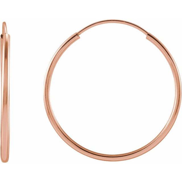endless tube gold hoop earrings in 14k rose gold, 20 mm