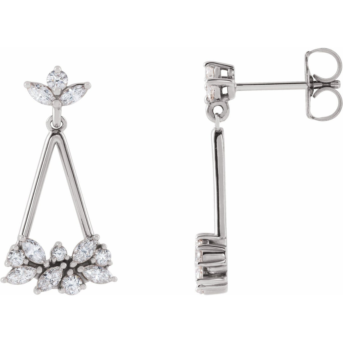 14K White Gold 5/8 ct tw Geometric Diamond Statement Cluster Earrings diamond earrings