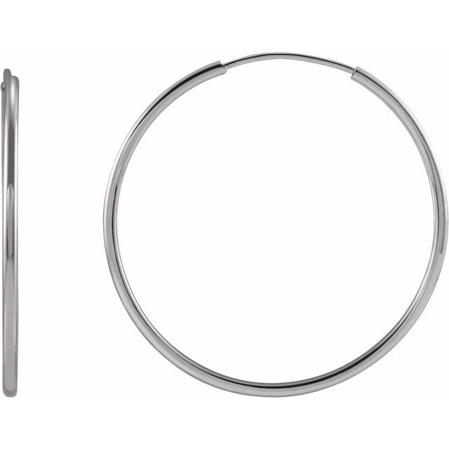 endless tube gold hoop earrings in 14k white gold, 25 mm