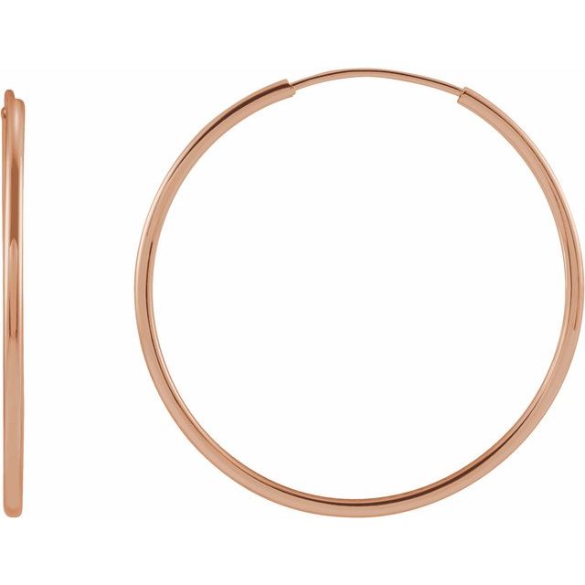 endless tube gold hoop earrings in 14k rose gold, 25 mm