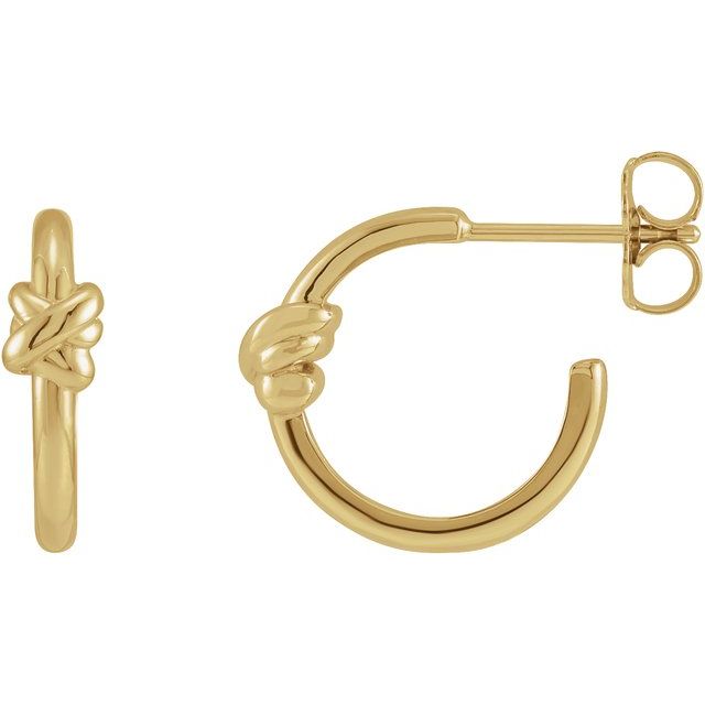 love knot gold hoop earrings in 14k yellow gold