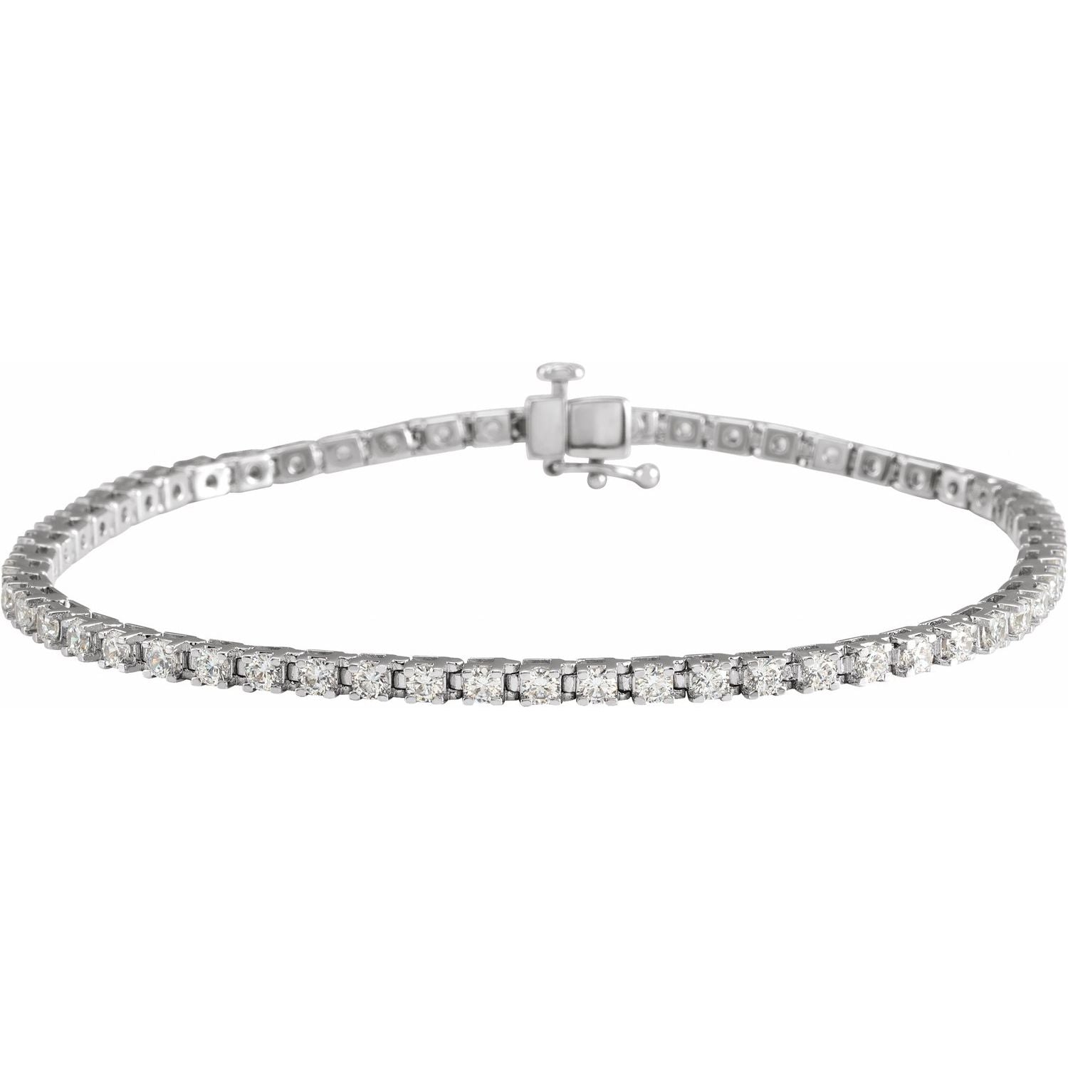 14K White Gold round natural diamond tennis bracelet
