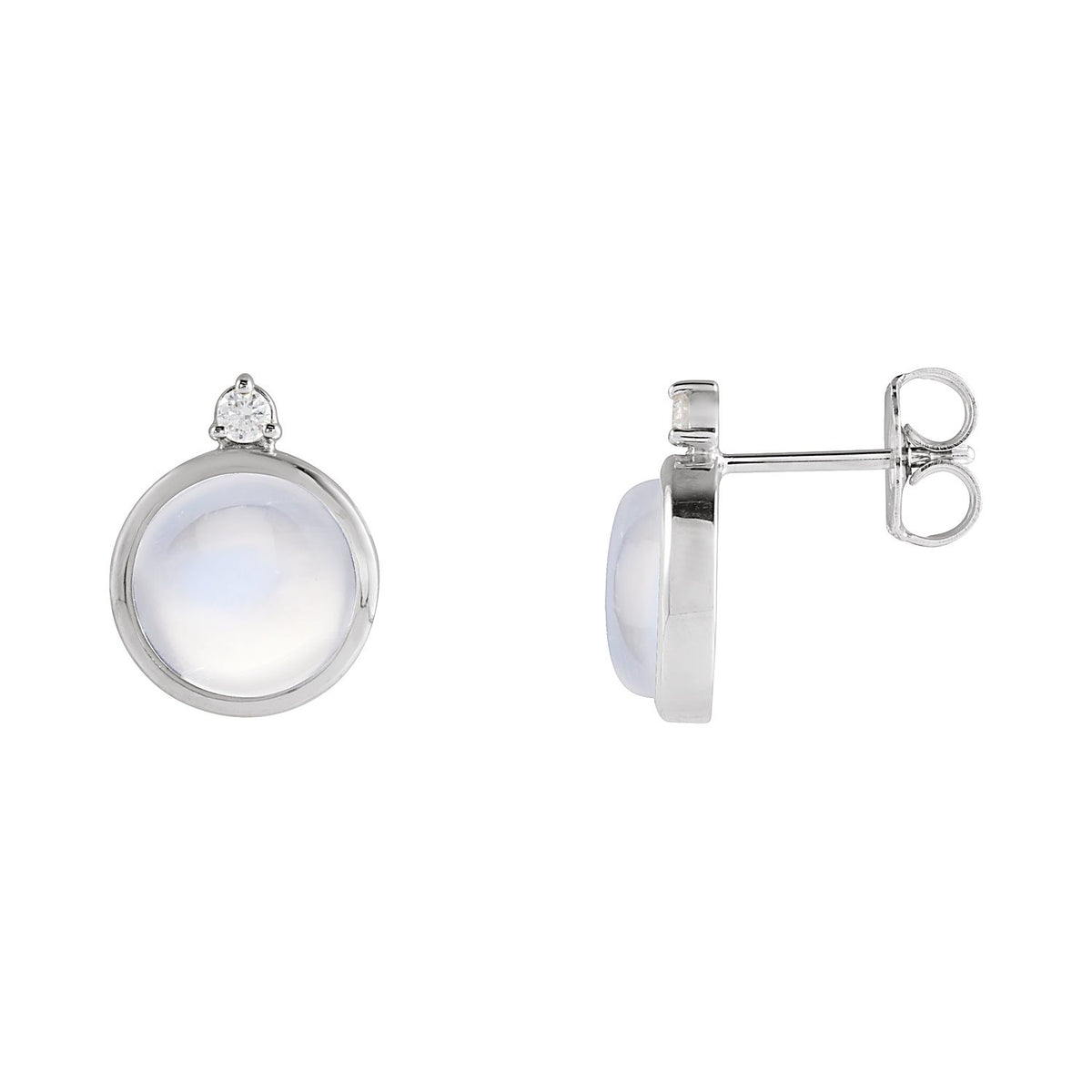 8 mm Rainbow Moonstone Stud Earrings in 14K White Gold