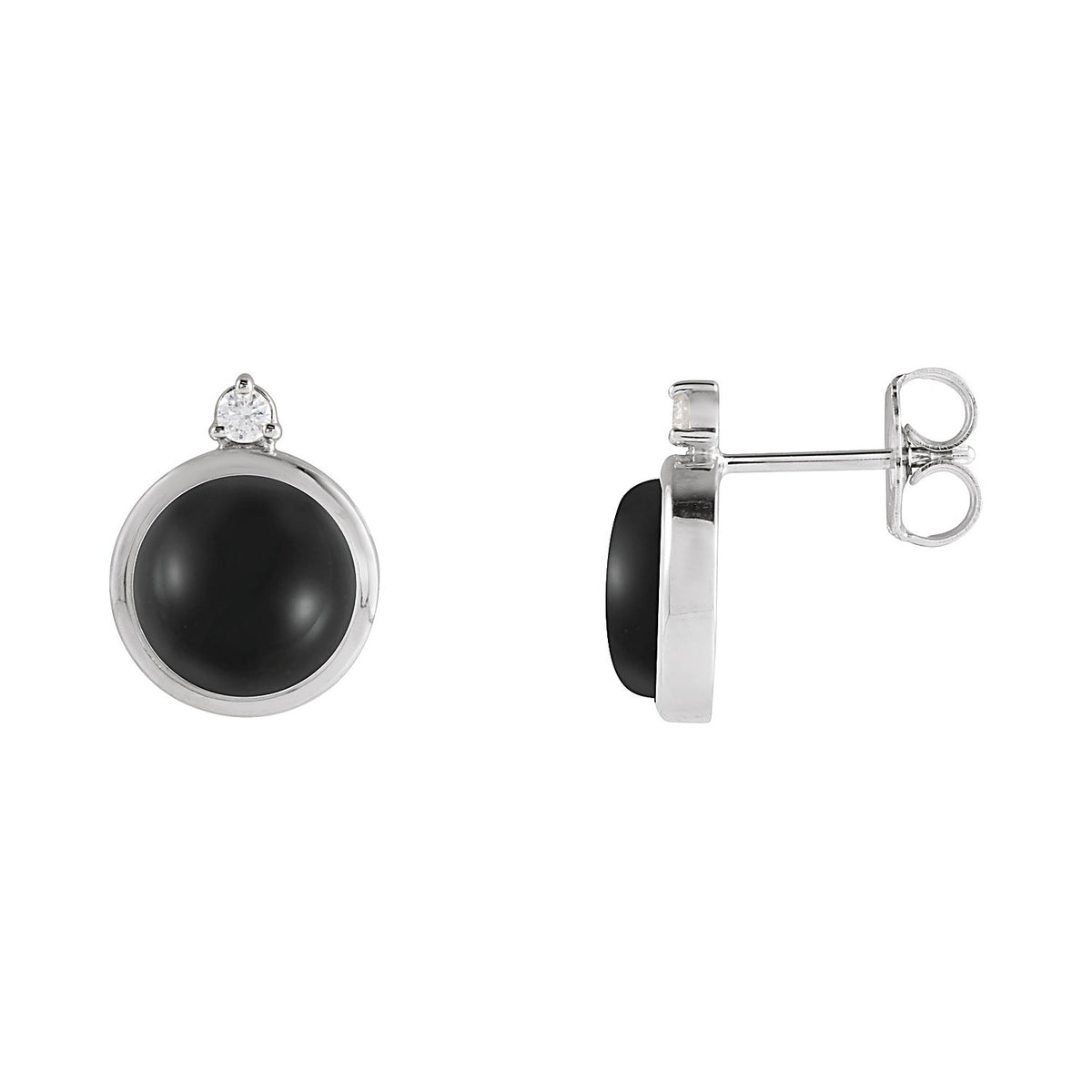 8 mm Round Black Onyx Stud Earrings in 14K White Gold