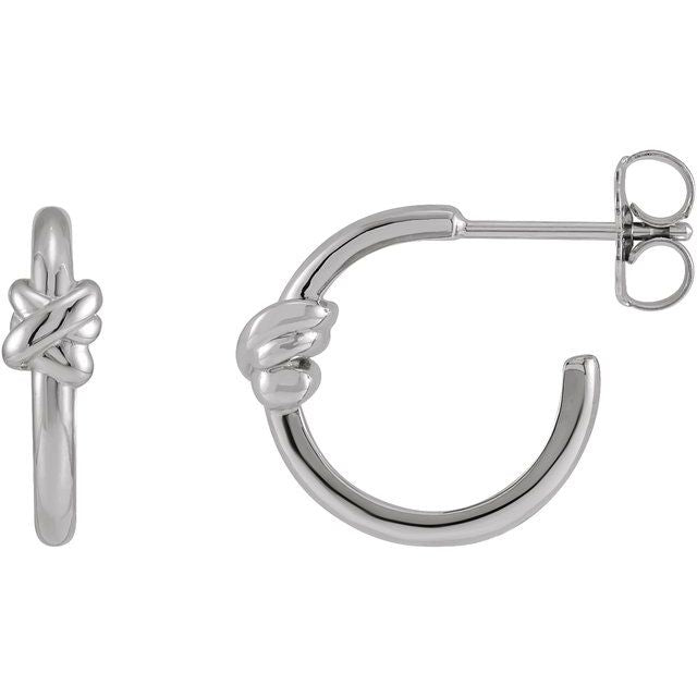 love knot gold hoop earrings in 14k white gold