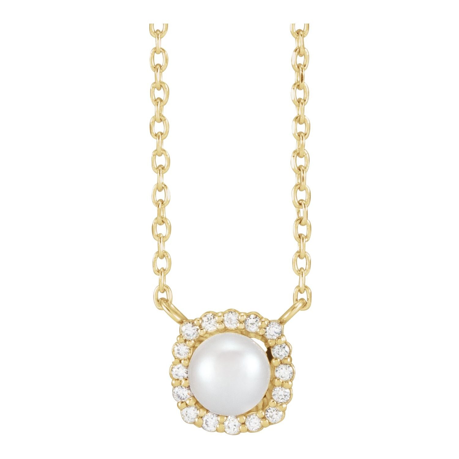 Akoya Pearl & Diamond Halo Necklace in 14K Yellow Gold