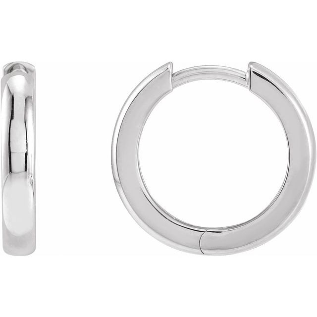 classic hinged gold hoop earrings in 14k white gold, 15 mm