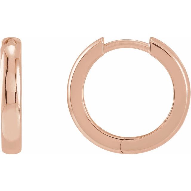 classic hinged gold hoop earrings in 14k rose gold, 15 mm