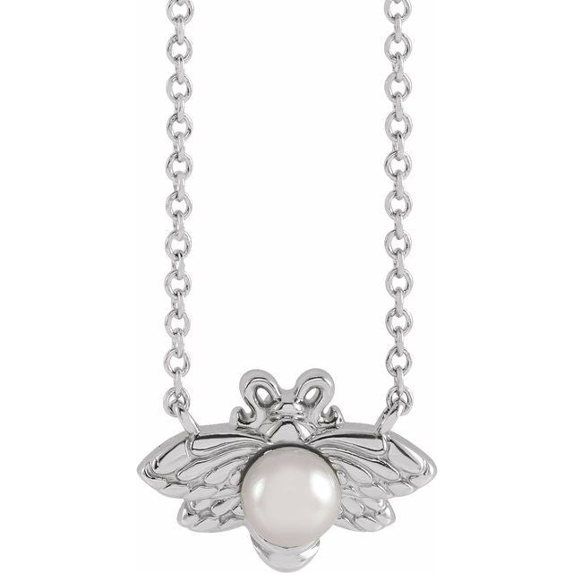 akoya pearl bee necklace in 14k white gold, 16"
