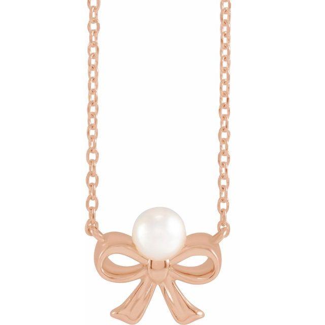 akoya pearl bow necklace in 14k rose gold