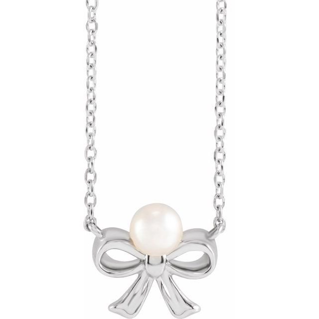 akoya pearl bow necklace in 14k white gold