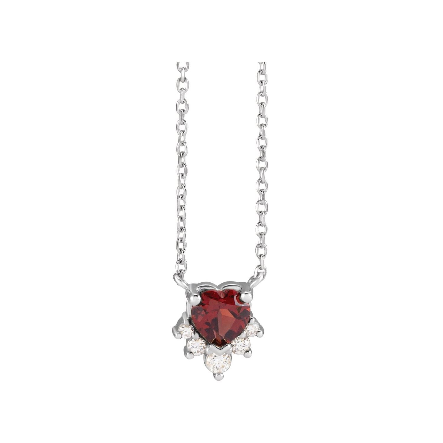 Mozambique garnet diamond heart necklace, 14K White Gold