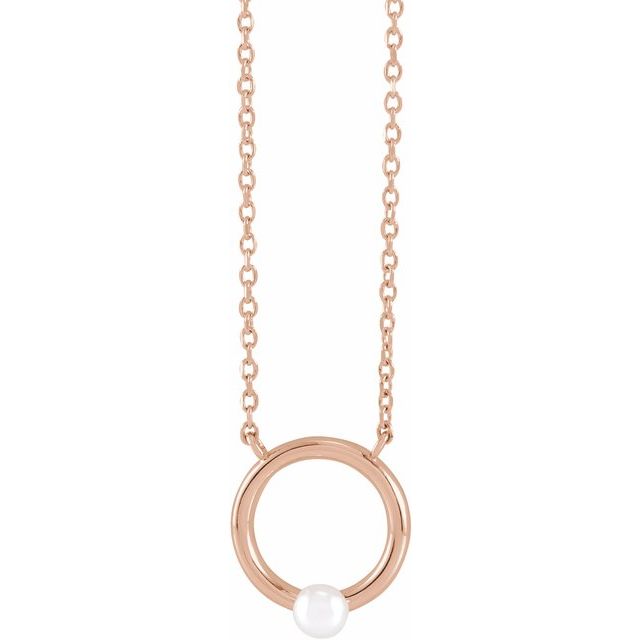 seed pearl circle necklace in 14k rose gold, 16"