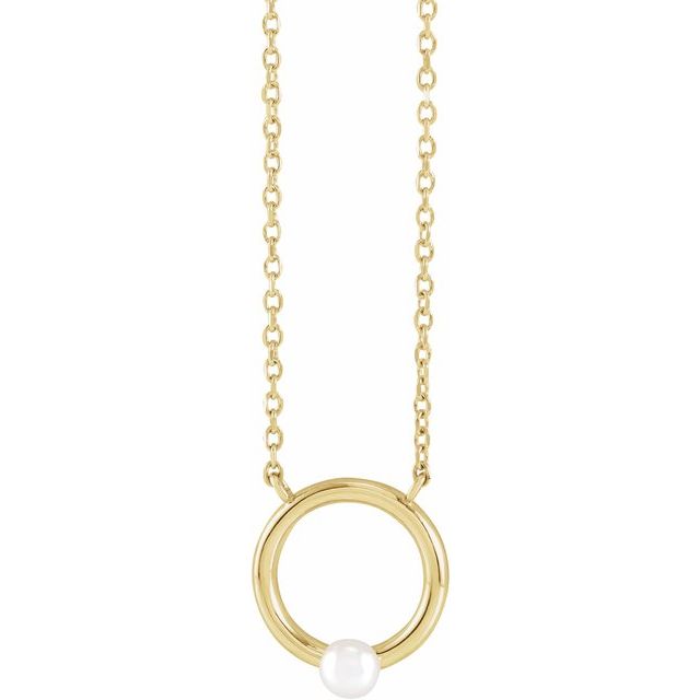 seed pearl circle necklace in 14k yellow gold, 16"