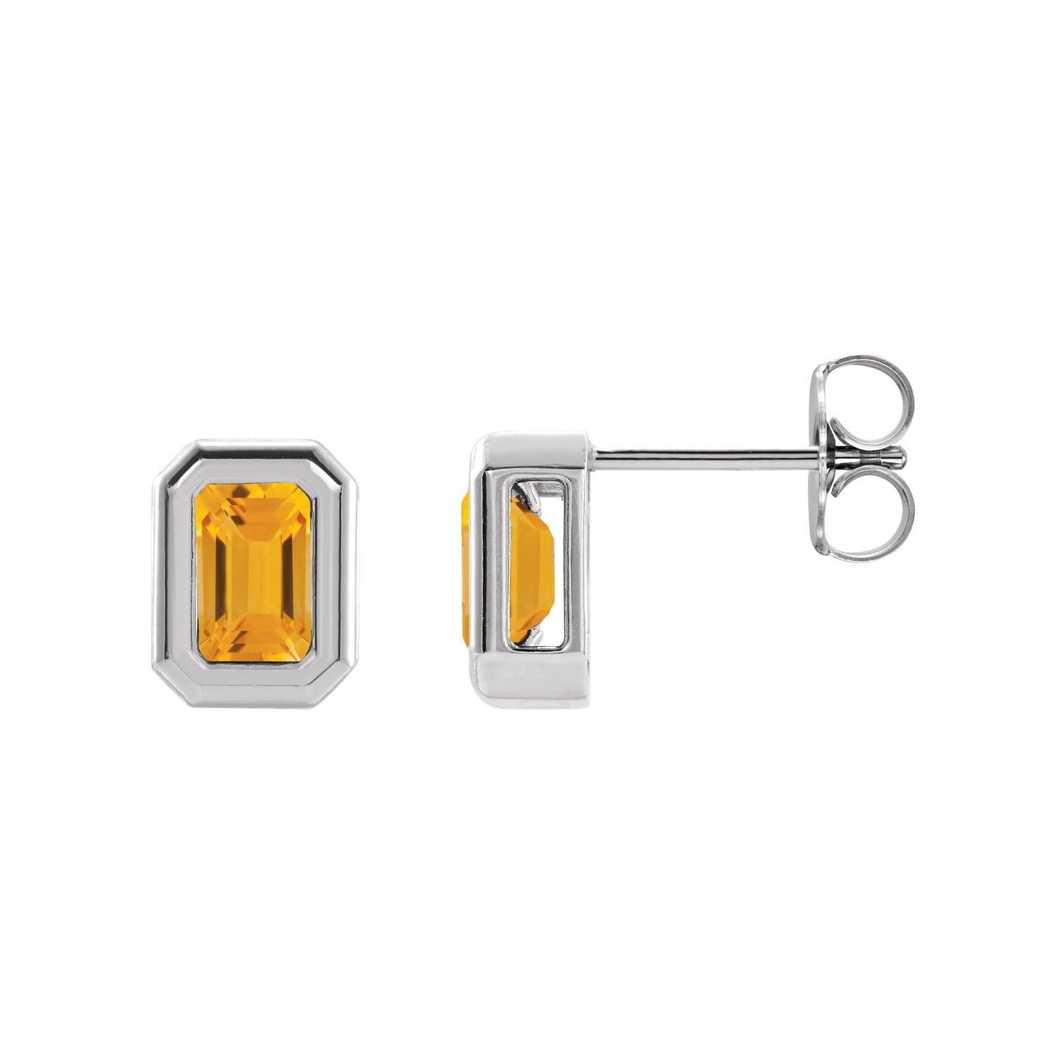 14K White Gold natural citrine emerald-cut earrings