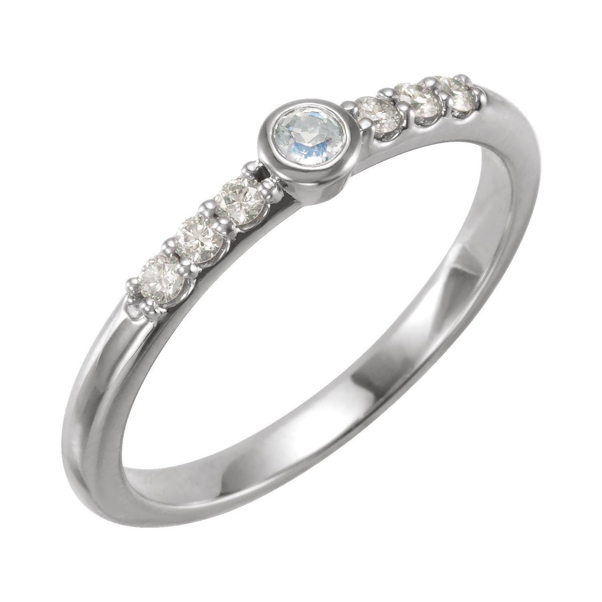 Moonstone & Diamond Stackable Band in 14K White Gold - natural moonstone