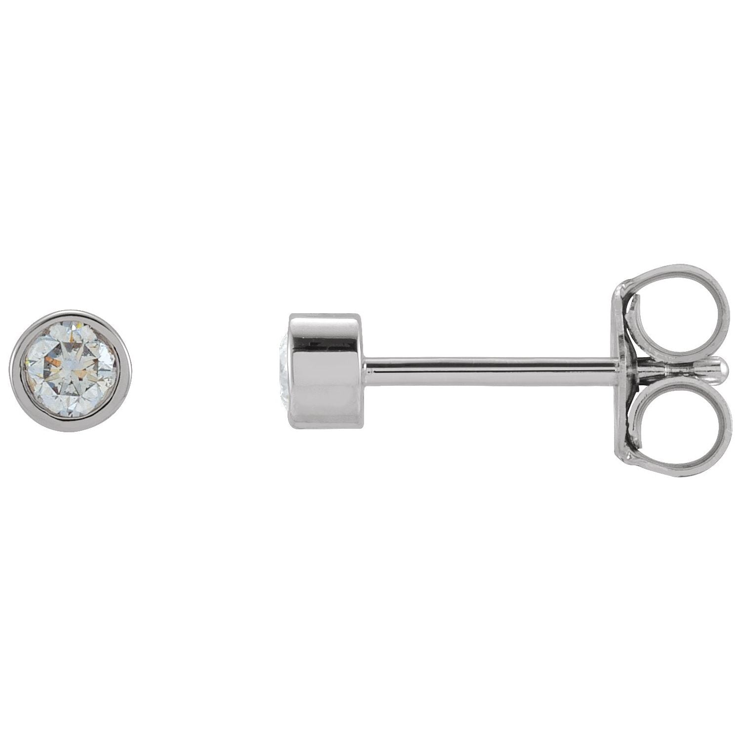 14K White Gold round diamond bezel stud earrings