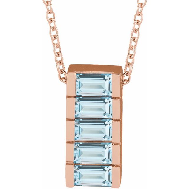 sky blue topaz channel-set bar necklace in 14k rose gold