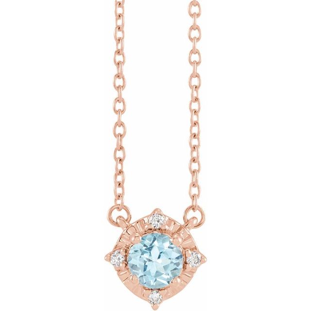 sky blue topaz diamond halo necklace in 14k rose gold